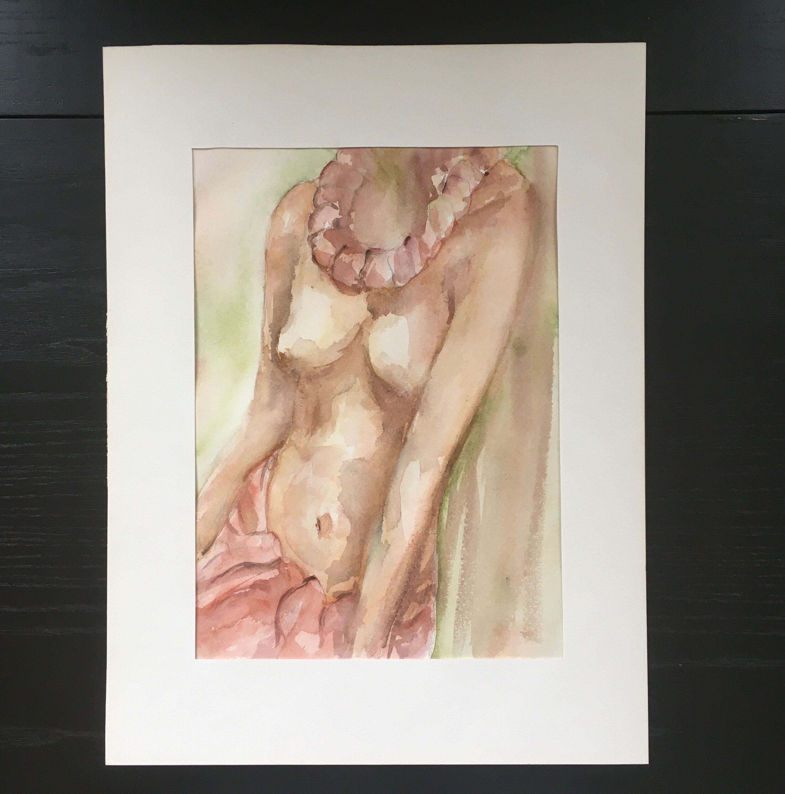 Female nude watercolor with necklace