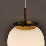 Old hanging lamp in milky white opal glass and brass top/suspension. Danish design 1930s