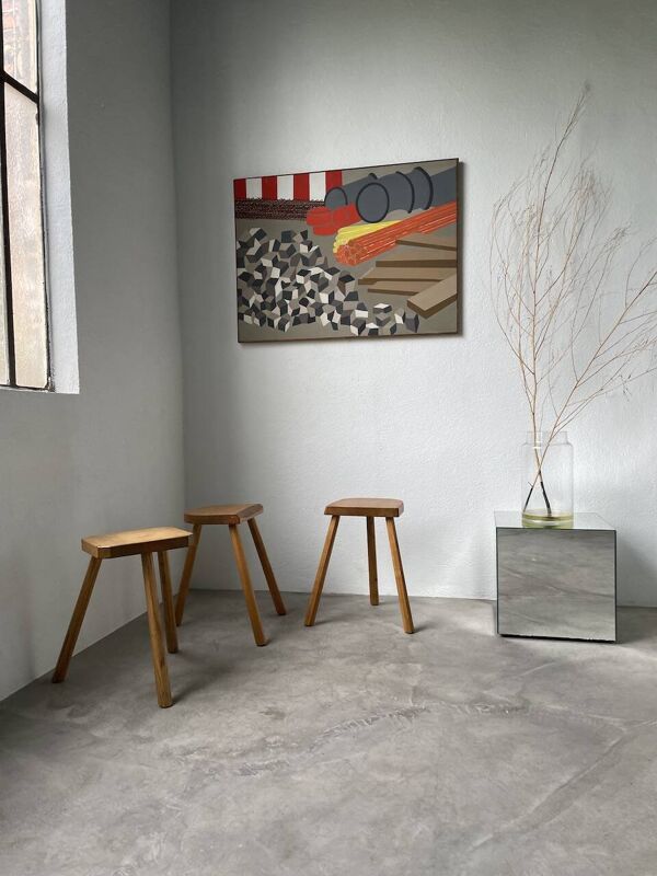 Set 3 tabourets tripode en chêne