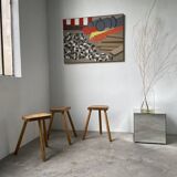 Set of 3 oak tripod stools