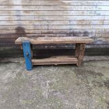 Old oak and beech workbench with its press