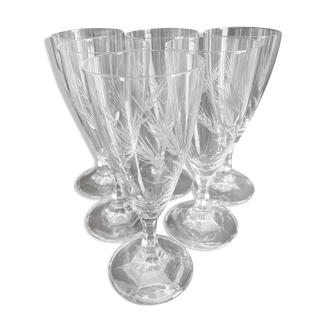 Lot de 6 flûtes à champagne en cristal taillé