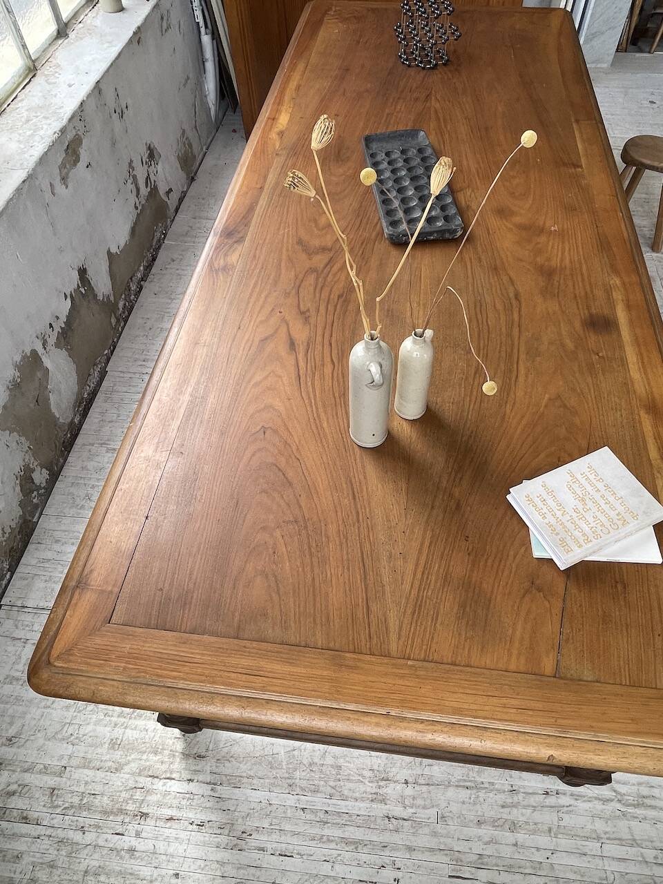 Solid walnut farmhouse castle table 1900 XXL