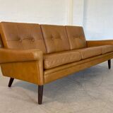 Vintage danish retro svend skipper 3 person sofa in light cognac leather