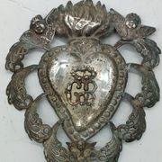Grand ex voto coeur argent 15 cm antique italien grace reçu
