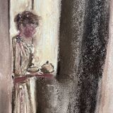 Signed pastel painting “breakfast at sunrise” dimensions approx. 30x21 cm on paper