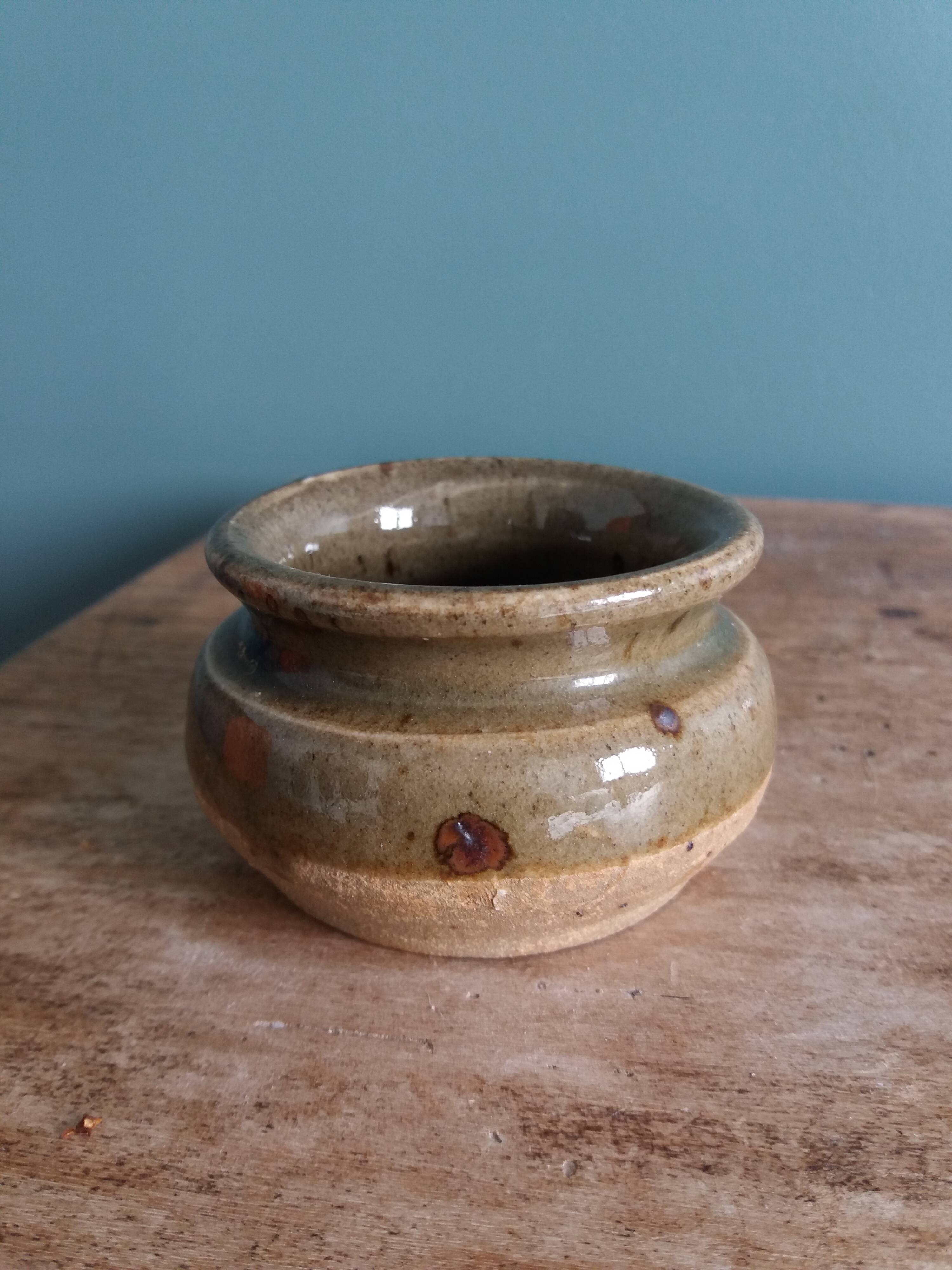 Signed stoneware mustard pot