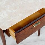 Set of 2 italian midcentury rosewood, carrara marble and brass bedside tables / cabinets. vintage