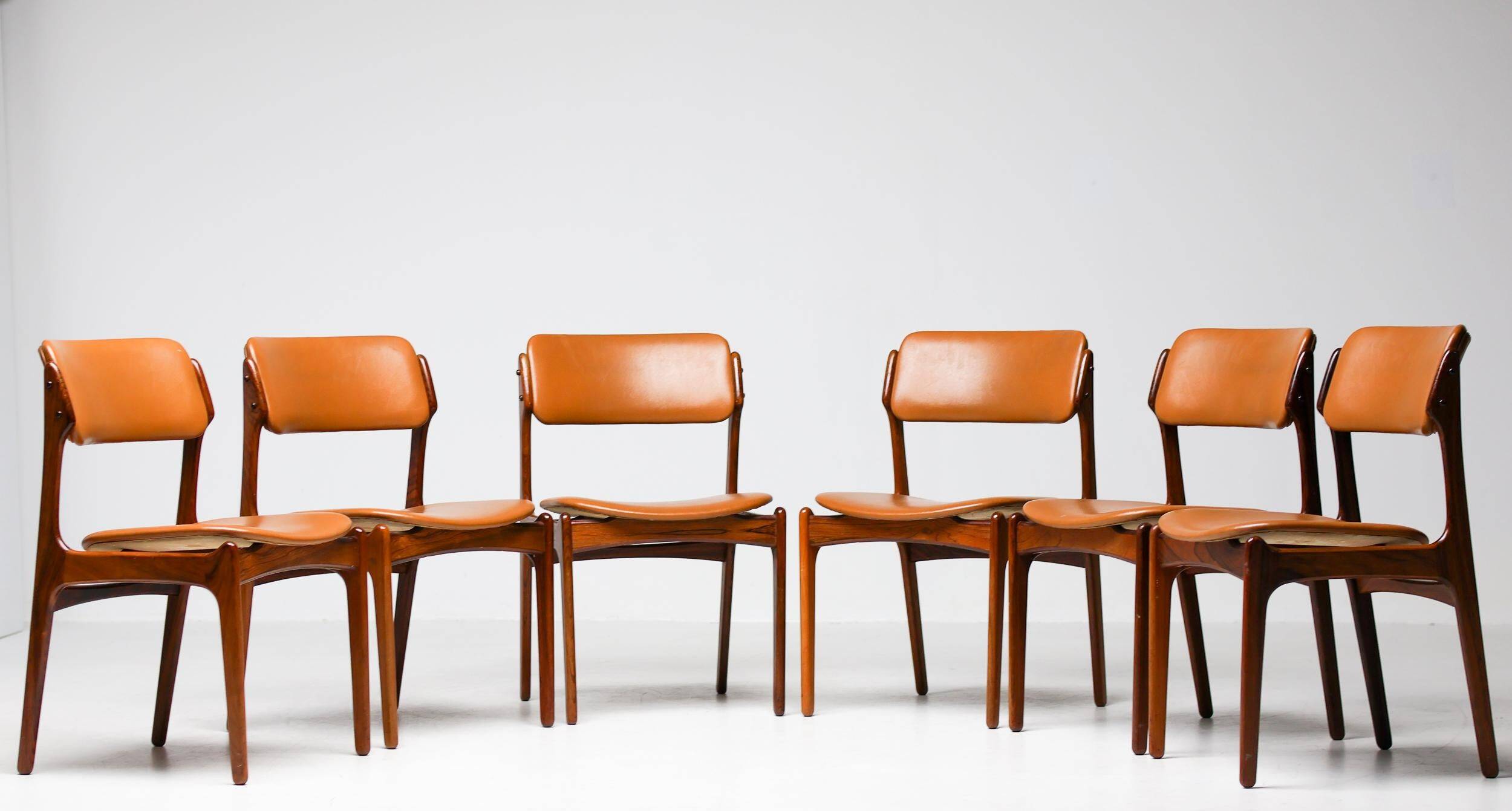 Set of 6 Danish rosewood dining chairs Model No 49 by Erik Buch