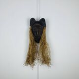 African ceramic and raffia mask signed BJ