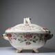 Antique Longchamp soup tureen/vegetable dish with polychrome daisies in ironstone.