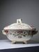 Antique Longchamp soup tureen/vegetable dish with polychrome daisies in ironstone.