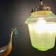 Vintage art deco globe pendant lamp in green granite green and gold