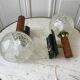 Pair of wall sconces balls in blown glass, metal and teak style 50s