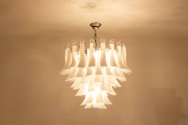 Lustre en verre de Murano en verre blanc et translucide