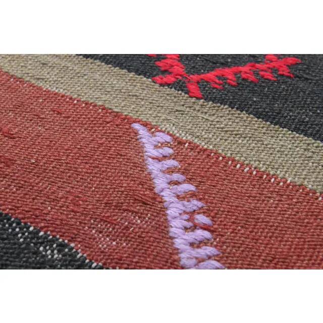 1970s Turkish Oushak Handmade  Red Brown Kilim Runner Rug 108x350