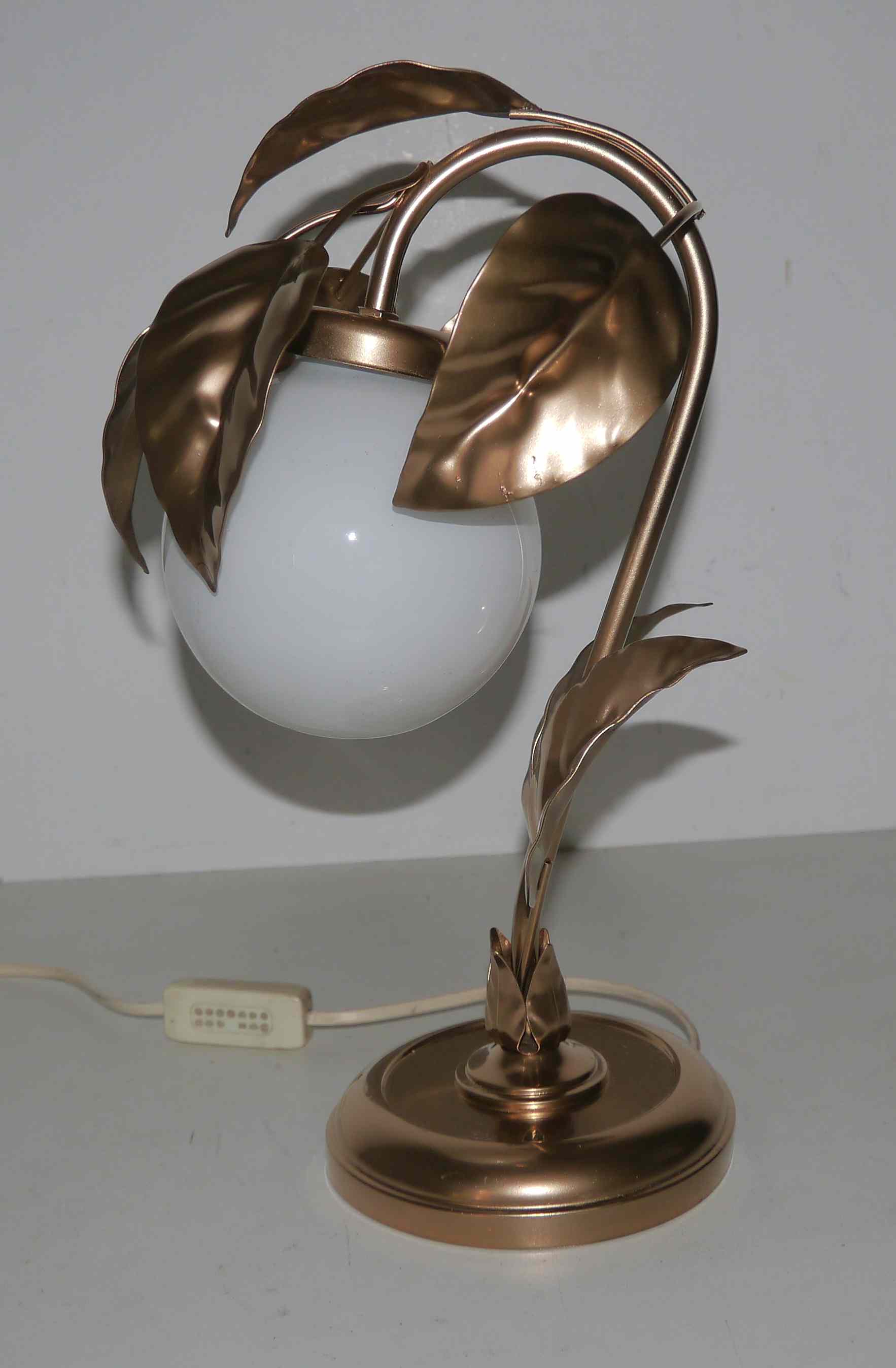 Vintage lamp or night light flowers metal and opaline L-- 70's years