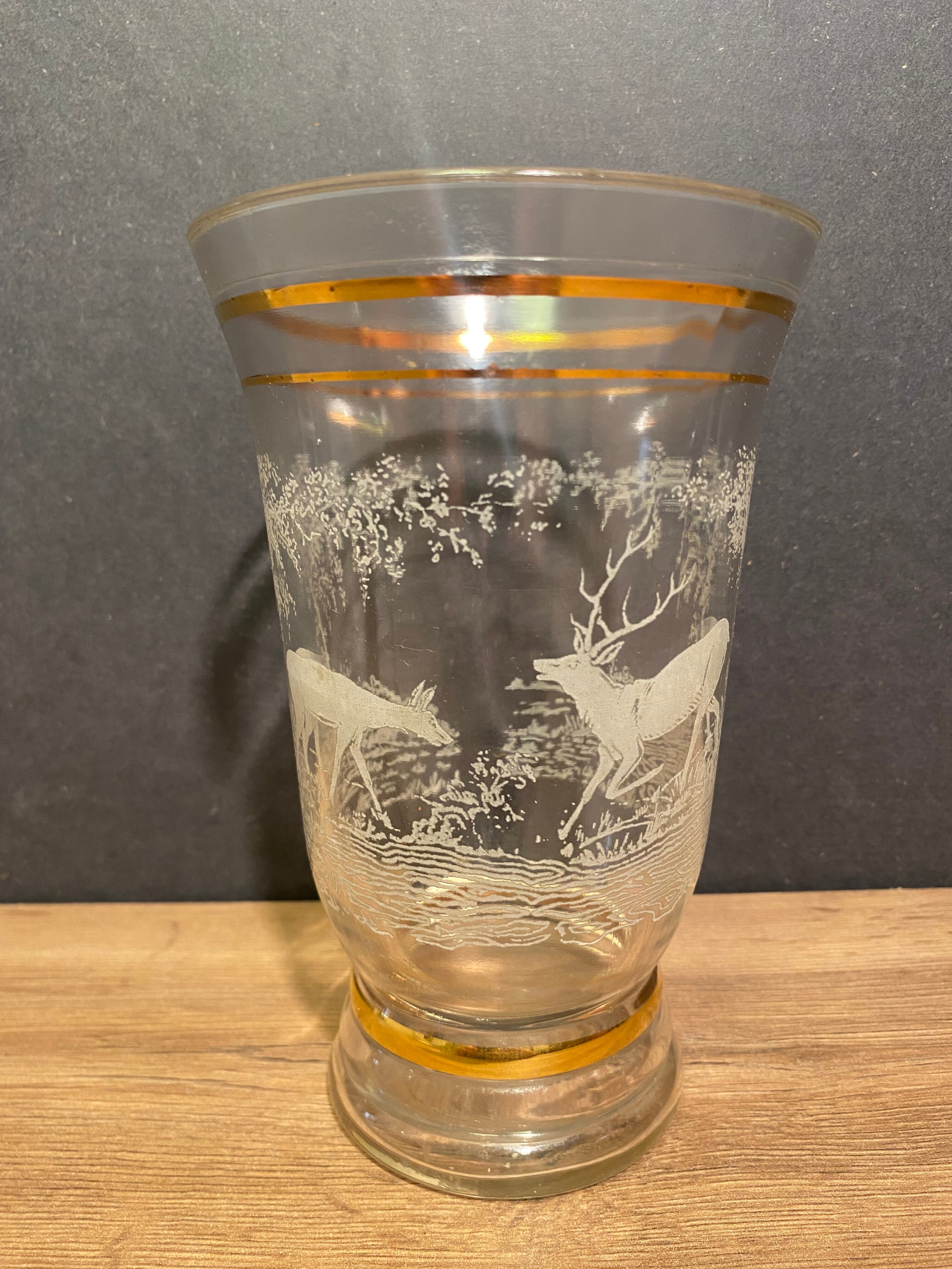 Glass vase with deer engraved decoration early twentieth century