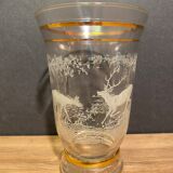 Glass vase with deer engraved decoration early twentieth century