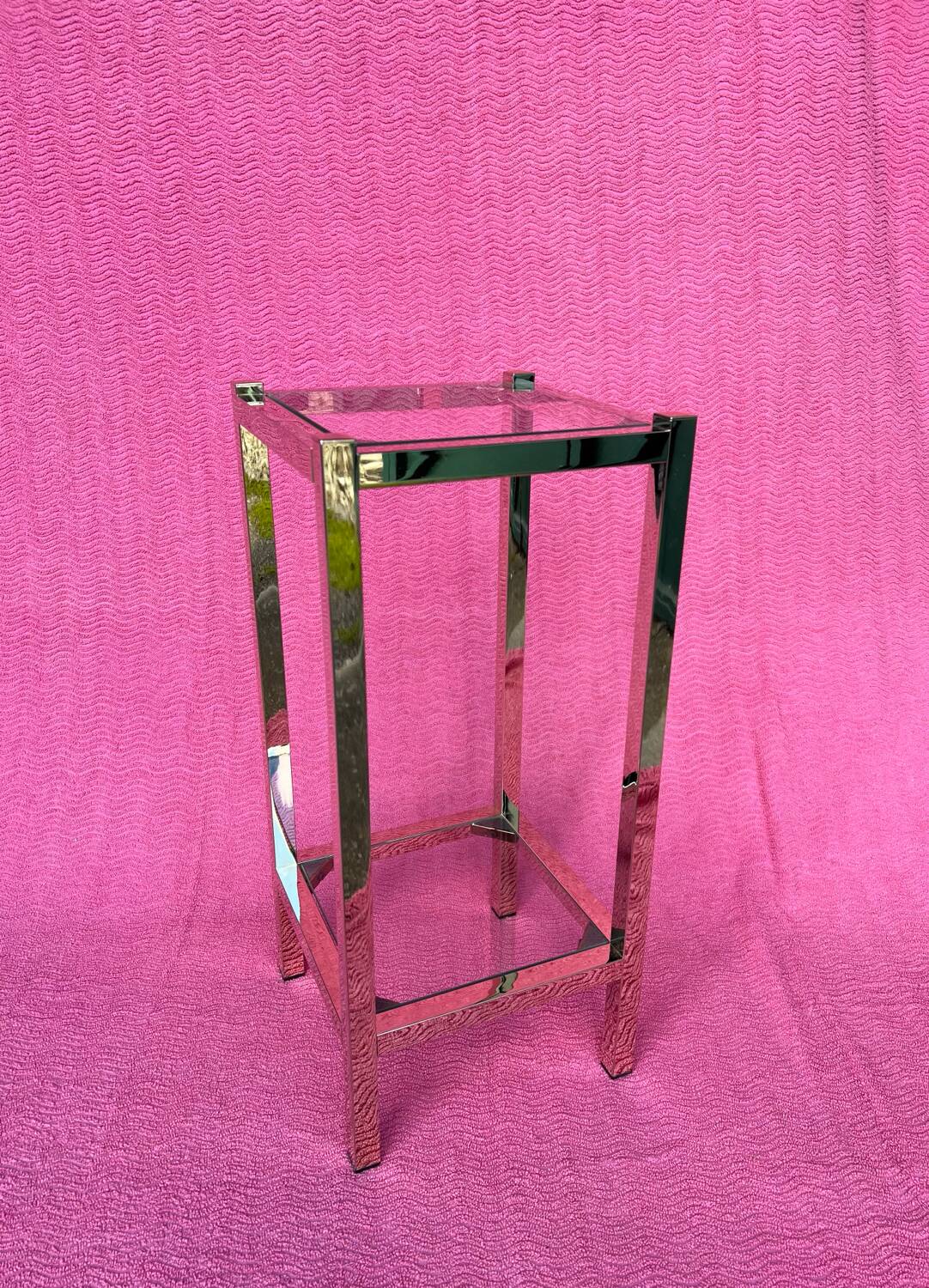 VINTAGE 1970 COFFEE TABLE SQUARE GOLD BRIGHT TUBE SQUARE 2 PLATTERS