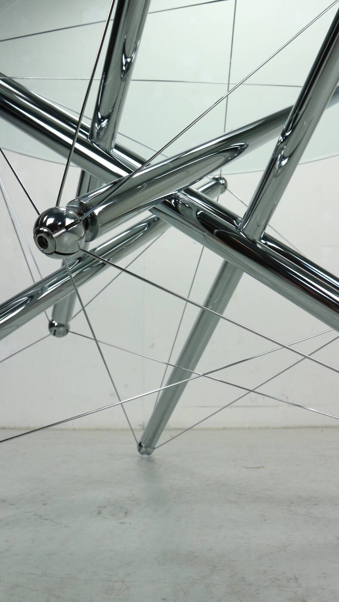 Theodore Waddell for Cassina 714 Tensegrity Chromed Steel Dining Table, 1980s