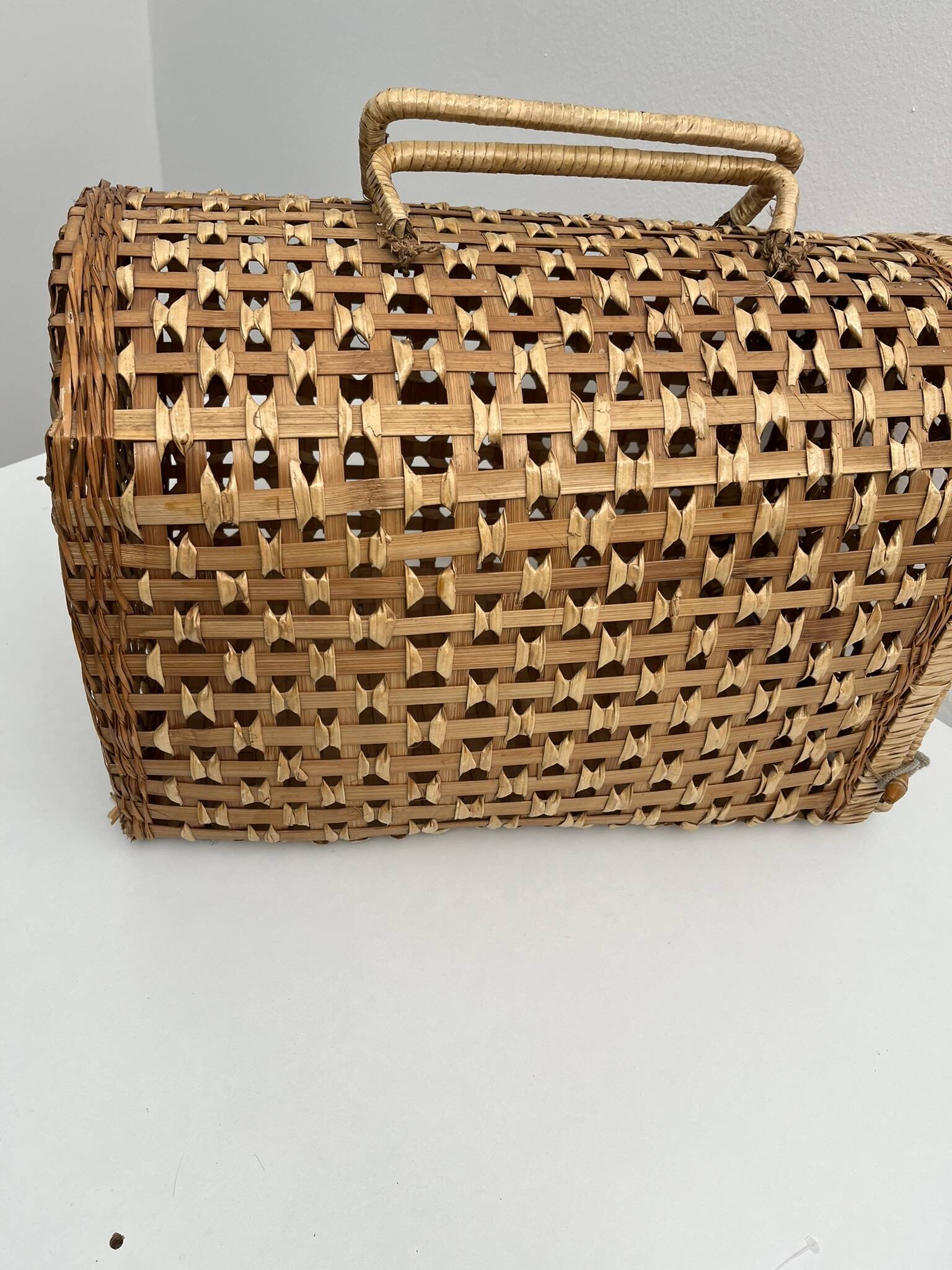 Cage Cat carrier basket in wicker/rattan, vintage