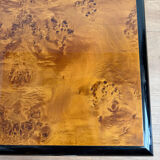 Vintage coffee table – wood burl and black lacquer, in the style of Ma.