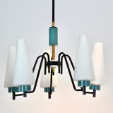 Dutch suspension lamp in wood steel and opaline glass