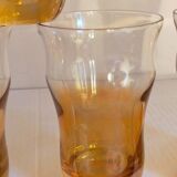 Four iridescent honey blown glass glasses