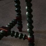 Vintage Scandinavian Stool Painted in Dark Green and Dark Red Wood, Folk Style, 1940s