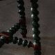 Vintage Scandinavian Stool Painted in Dark Green and Dark Red Wood, Folk Style, 1940s
