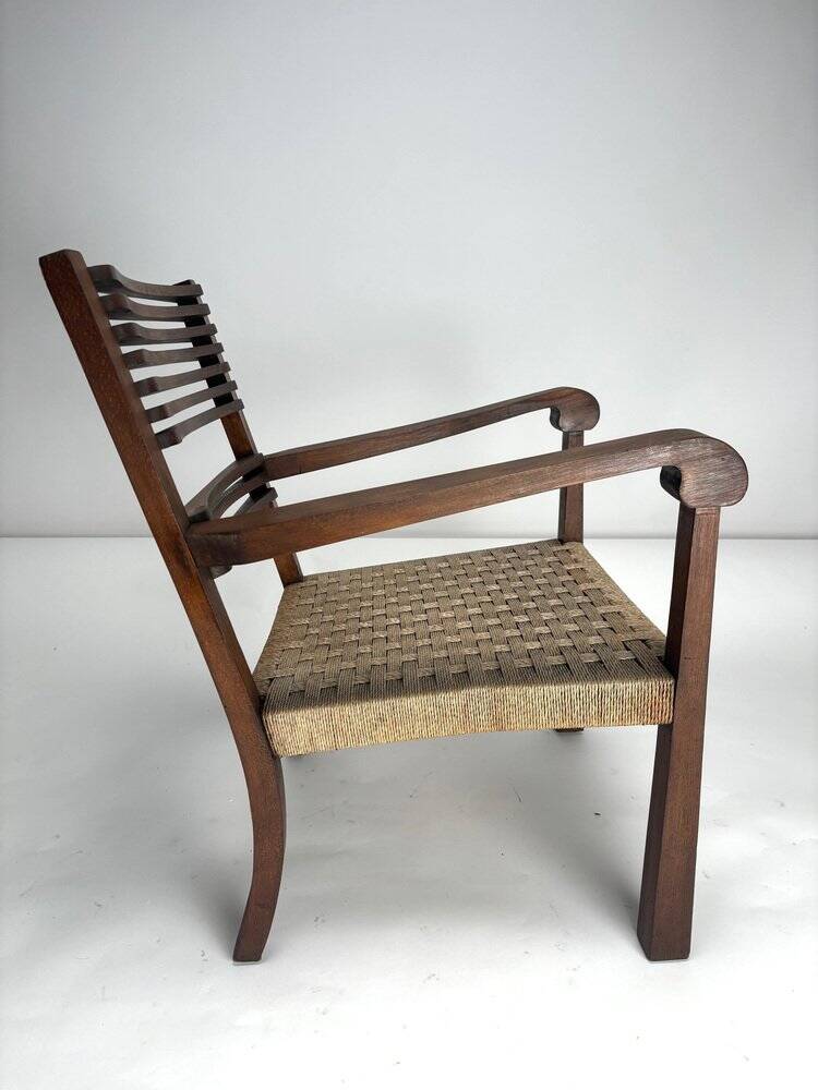 Vintage Italian Wood and Rope Armchair, 1930s