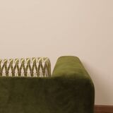 Vintage Two-seater Sofa, Deep Green Velvet, Cuschion patterns