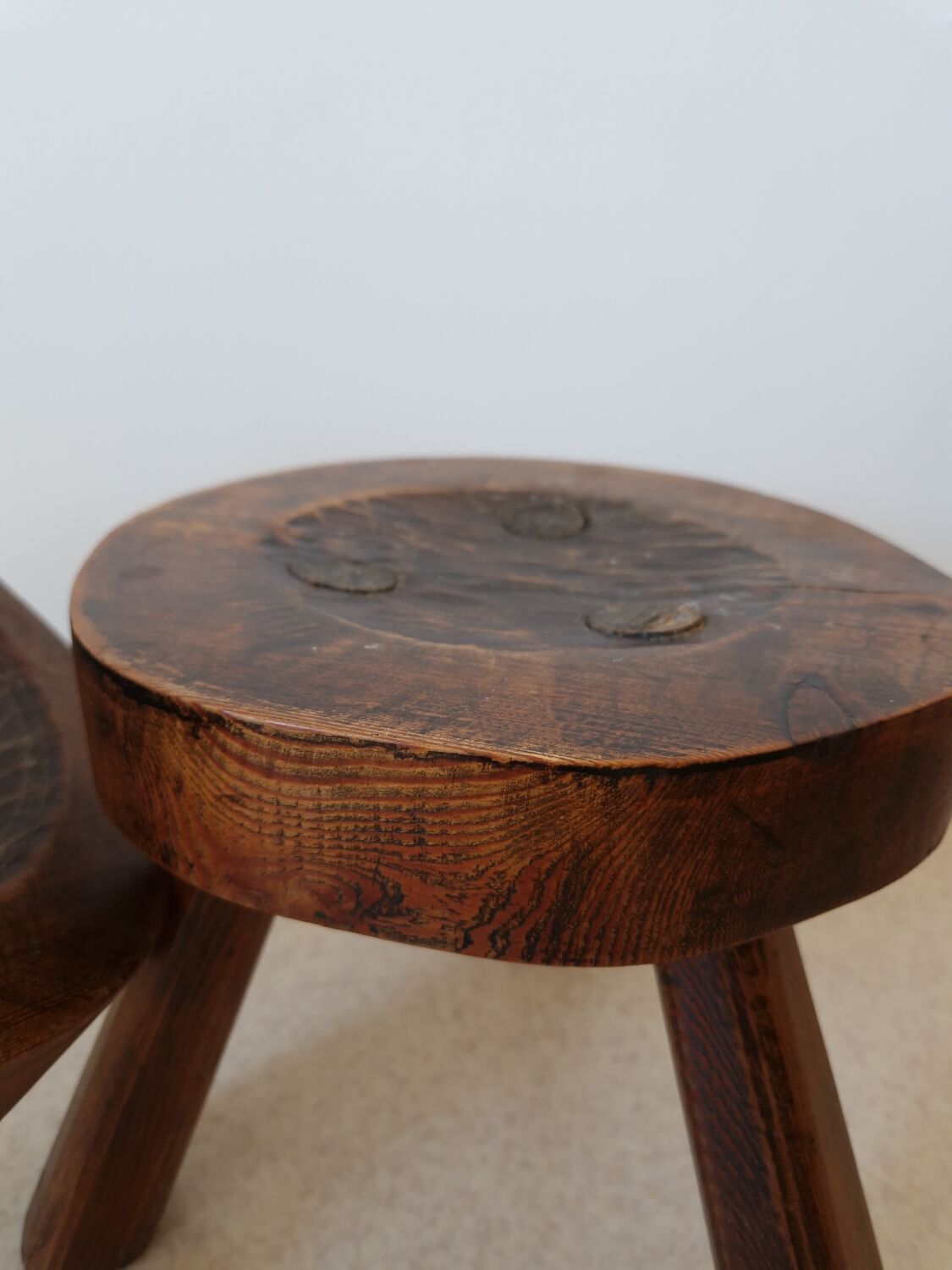 Pair of solid oak stools 1960