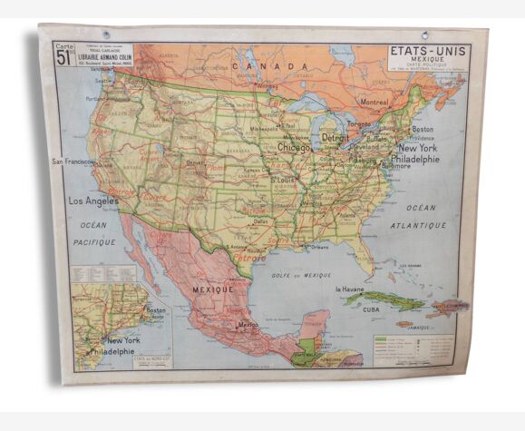 Ancienne Carte Scolaire Vidal Lablache Etats Unis N 51 Selency Ancienne Carte Scolaire Vidal Lablache Etats Unis N 51 Selency