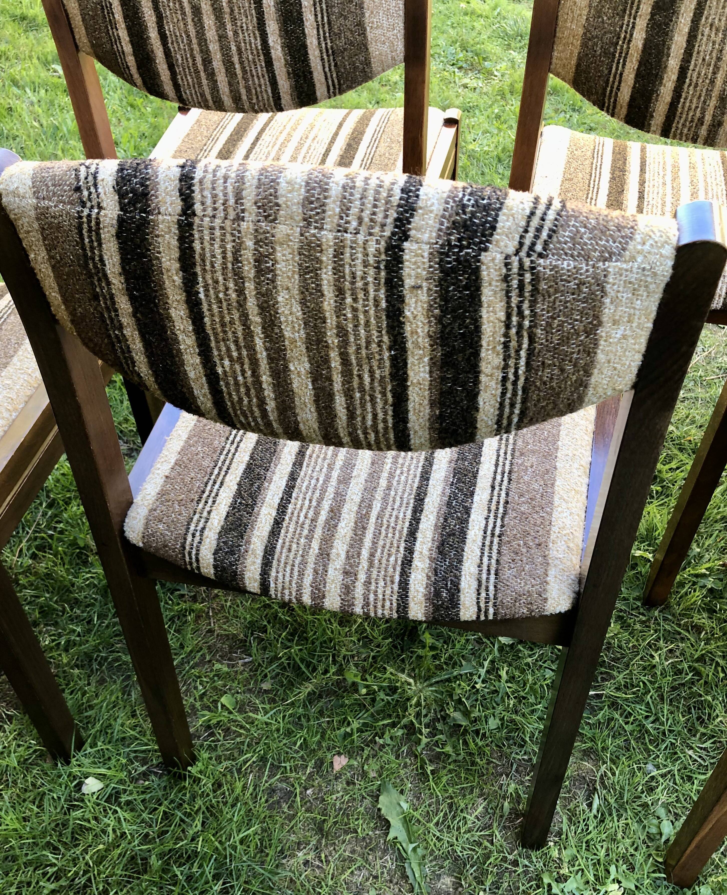 Chairs wood and striped antique fabrics