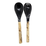 Buffalo horn and smooth bone handle serving cutlery set