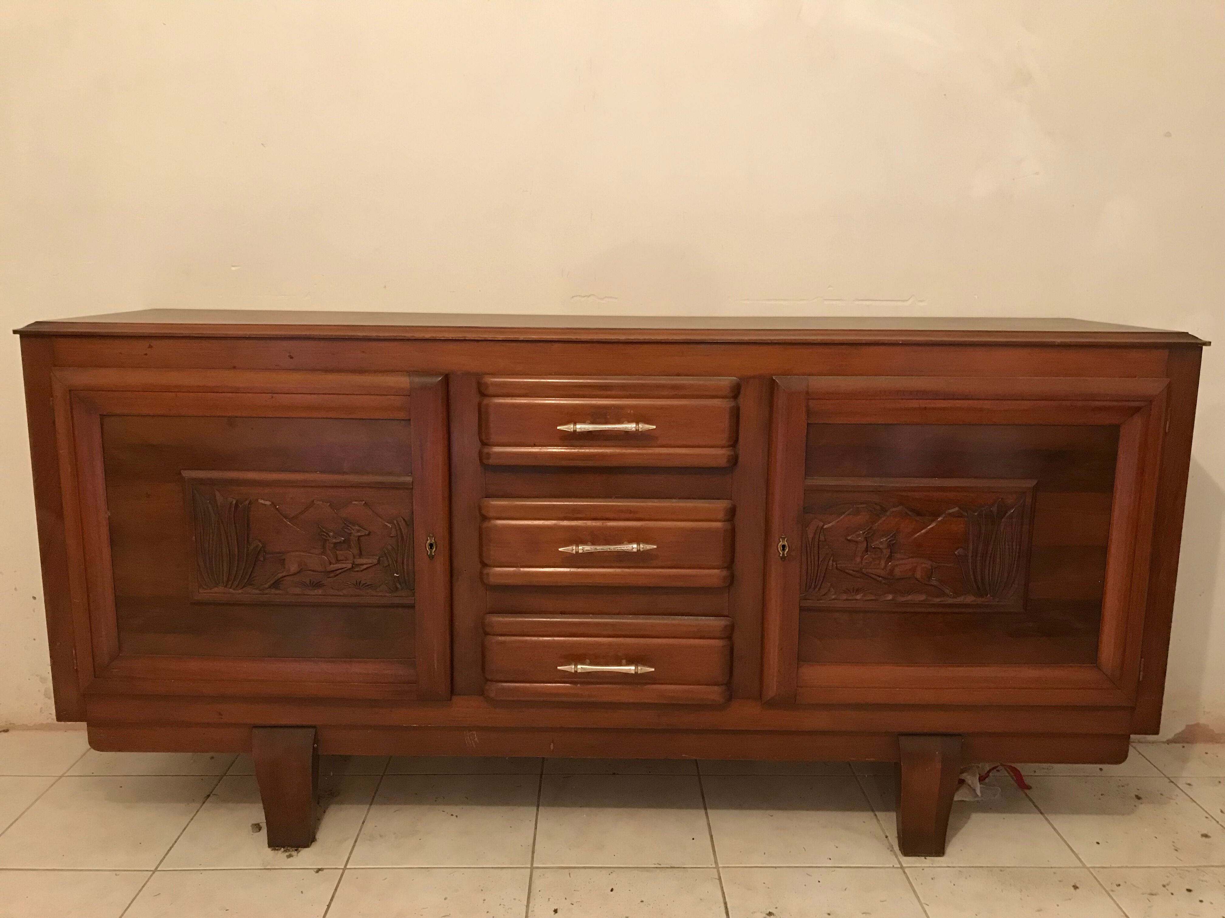 Bahut enfilade of the 1950s in solid wood