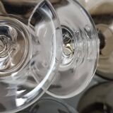 9 white wine glasses on vintage Luminarc smoked black stem