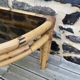 Console / coffee table in rattan and tempered glass.