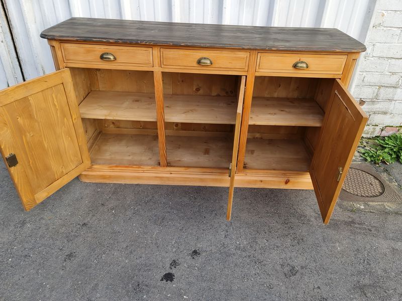 Raw pine sideboard with black patina top