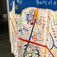 Painted wooden screen with the map of Barcelona 210 W x 170 H