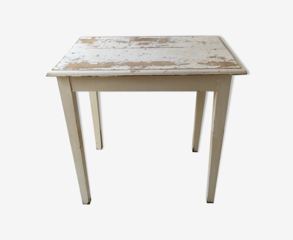 Table d'appoint bureau en bois patine blanche d'origine