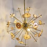 Brass and agate stone sputnik chandelier 1980s