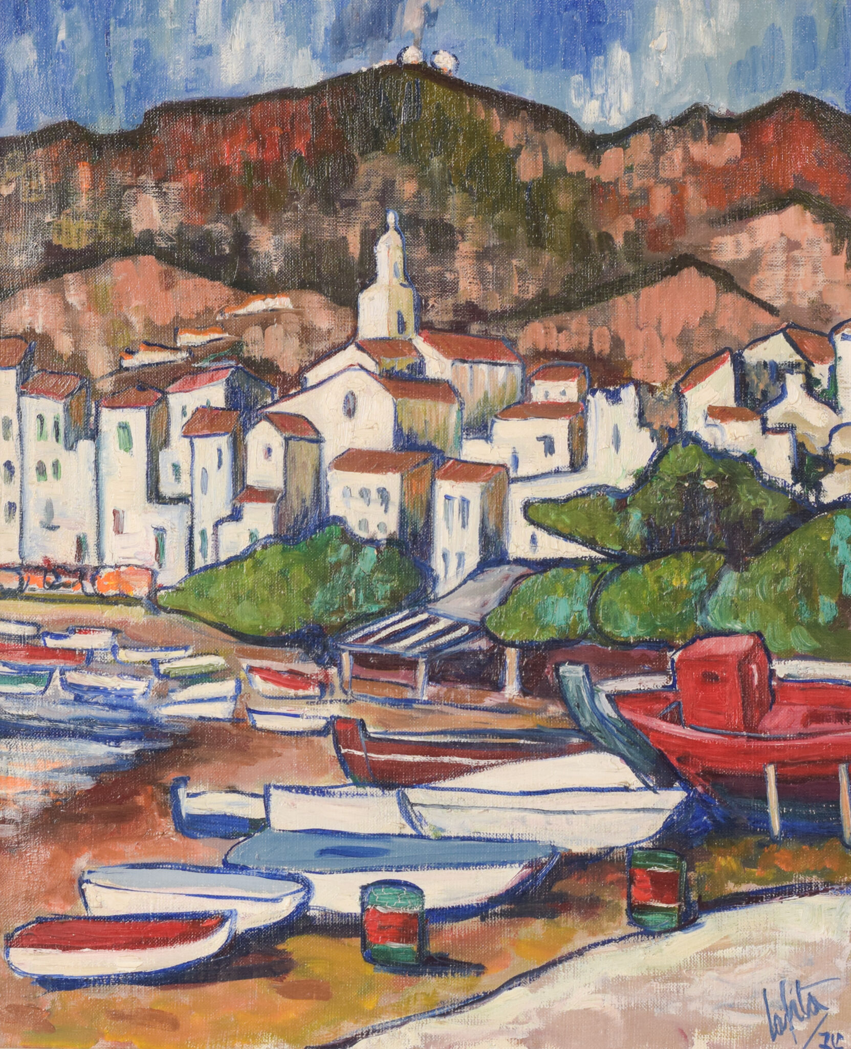 Fishing village with boats