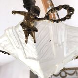 Art Deco Chandelier/Ceiling Light/Cast Glass Pyramid Shape & Angelo Frame
