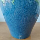 Pair of Primavera vases in blue ceramic with plant decoration 1920-1930