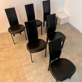 Lot 6 black leather chairs Italian design 80s Cattelan Italia vintage Lara model