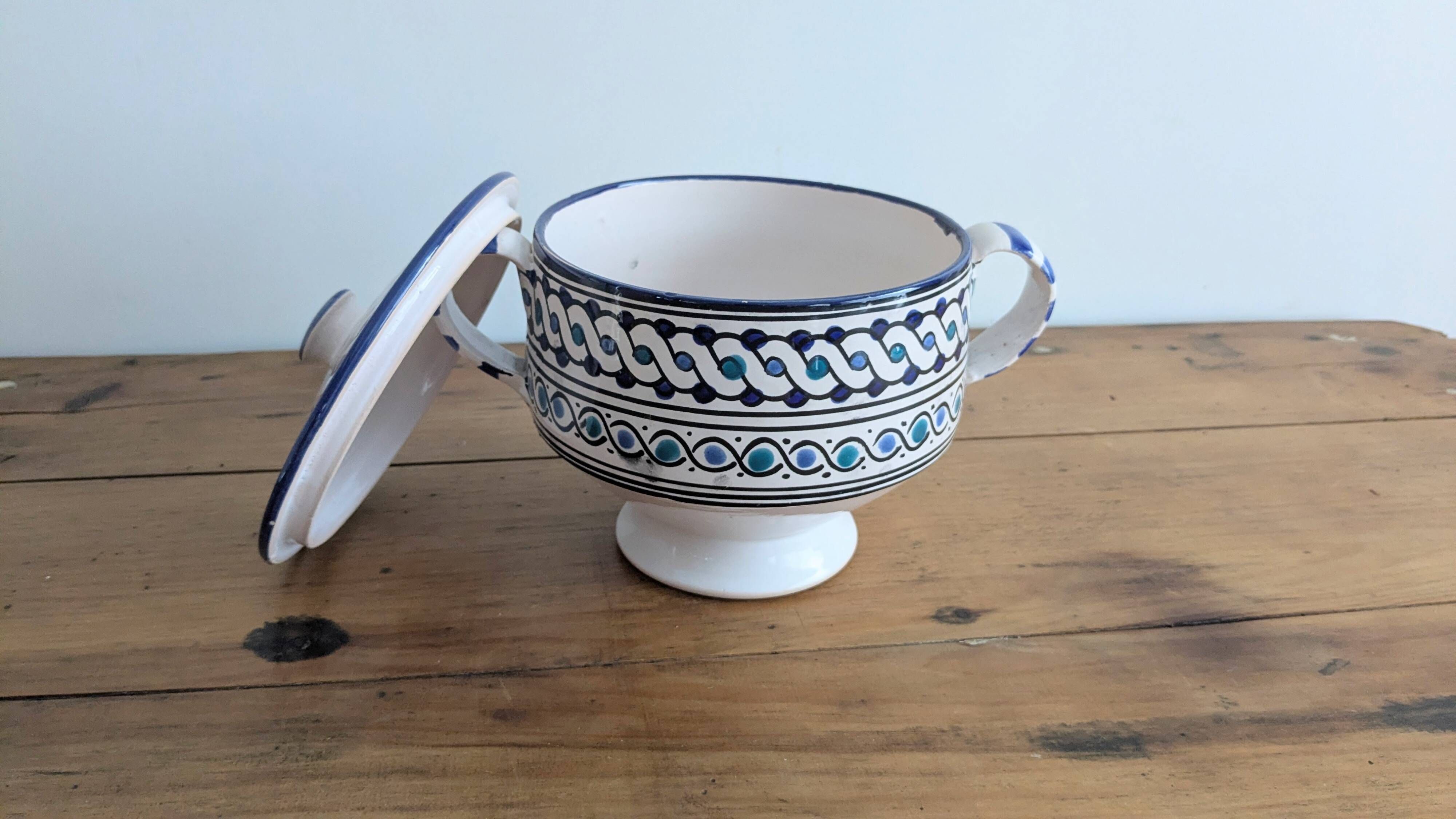Vintage ceramic soup tureen from Tunisia – 1970s – Blue and t