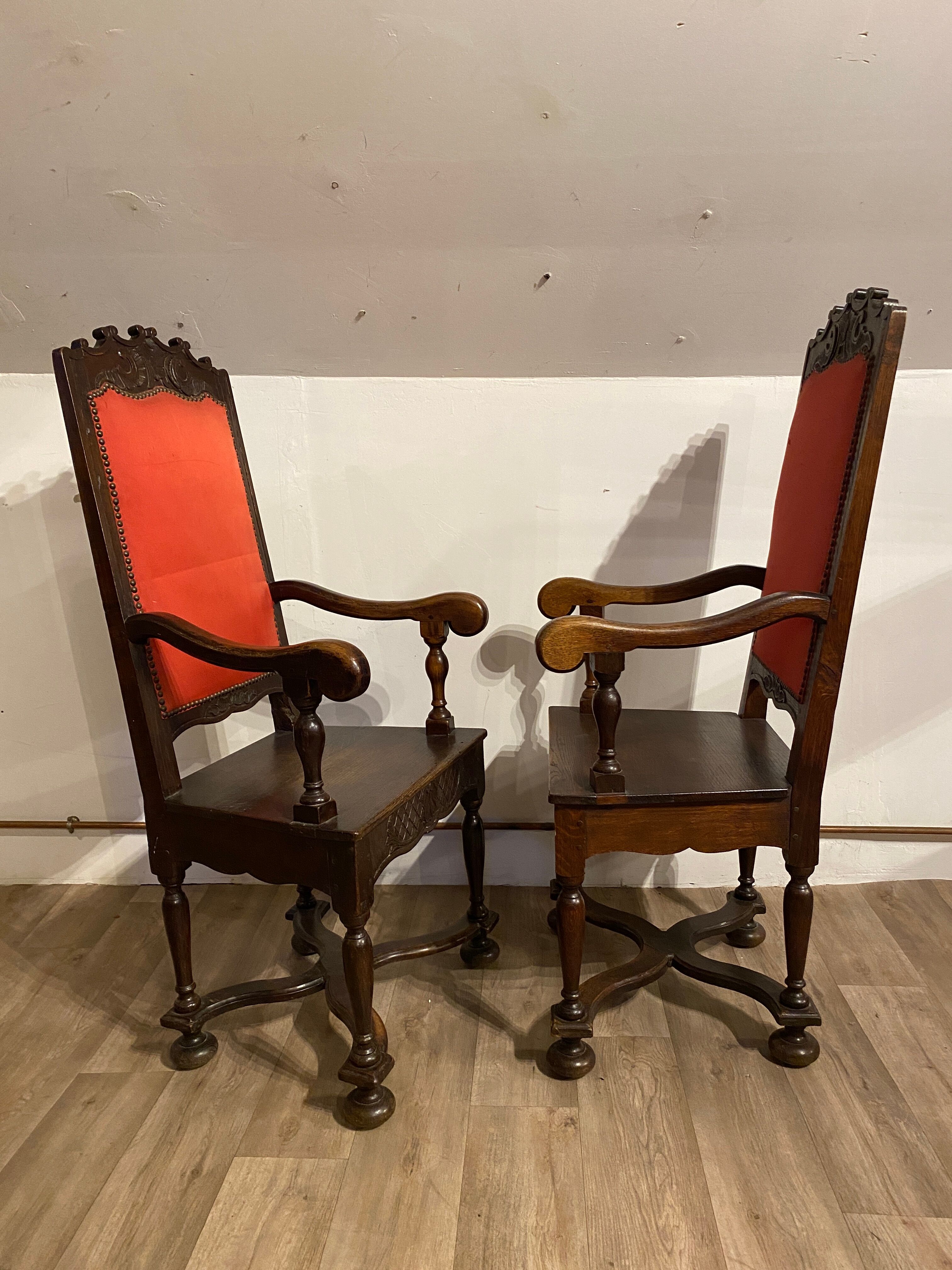 PAIR OF ARMCHAIRS WITH HIGH BACK STYLE LOUIS XIII